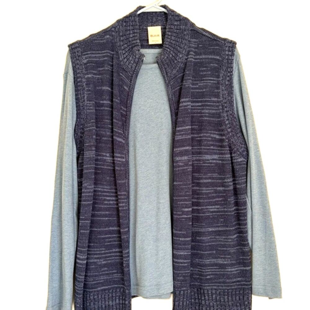 Blair 2-Piece Blue Long Sleeve Top & Navy Knit Vest Set Size L Women